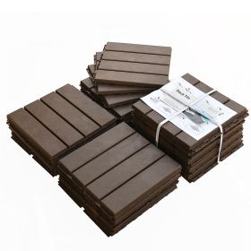 Patio Interlocking Deck Tiles, 12"x12" Square Composite Decking Tiles, Four Slat Plastic Outdoor Flooring Tile All Weather for Balcony Porch Back