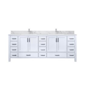 White Double Bath Vanity 84 in. W x 22 in. D, Carrara Marble Top, and Faucet Set