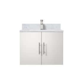 Glossy White Bath Vanity 24 in. W x 22 in. D, Carrara Marble Top, and Faucet Set
