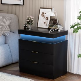 Nightstand with Charging Station and LED Lights,Night Stand with Sliding Top for Bedroom,Bedside Table with Drawers,Modern End Side Table