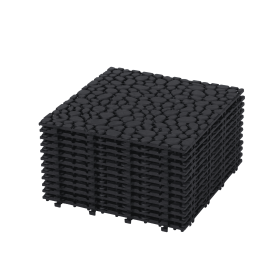 12 x 12 Inch Black Interlocking Deck Tiles Plastic Waterproof Outdoor All Weather Anti-slip Bathroom Shower Balcony Porch Strong Weight Capacity