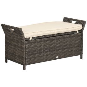 Outsunny 27 Gallon Patio Wicker Storage Bench, Outdoor PE Rattan Patio Furniture