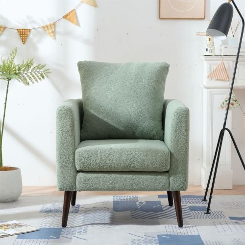 Barrel Chair, Teddy Fabric Accent Chair, Fabric Armchair Club Chair,Upholstered Arm Chair with Solid Wood Legs,Waist Pillow