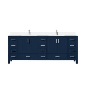 Navy Blue Double Bath Vanity 84 in. W x 22 in. D, White Quartz Top, and Faucet Set