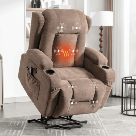 Power Lift Recliner Chair Recliners For Elderly With Heat And Massage Recliner Chair For Living Room With Infinite Position And Side Pocket,USB C (Color: Brown)