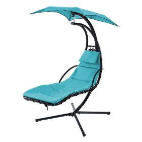 Hanging Chaise Lounger With Removable Canopy, Outdoor Swing Chair With Built-in Pillow, Hanging Curv (Color: Blue)