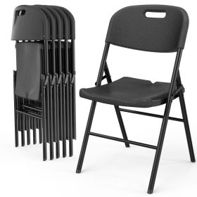 6pcs Black Blow Molded Curved Back Seat Plastic Folding Chair For Courtyard (Color: Black)