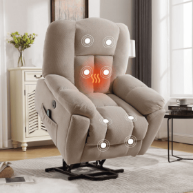 Power Lift Recliner Chair Recliners For Elderly With Heat And Massage Recliner Chair For Living Room With Infinite Position And Side Pocket,USB C (Color: Beige)