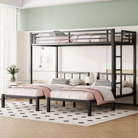 Twin over Twin & Twin Bunk Beds for 3, Twin XL over Twin & Twin Bunk Bed Metal Triple Bunk Bed, Black (Color: as Pic)