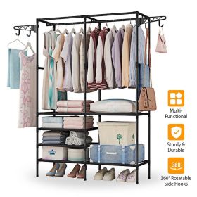 Clothing Rack Clothes Rack, 66'' Multifunctional Garment Rack for Hanging Clothes, 4 Tiers Portable Closet Rack with 4 Hooks & 2 Hanging Rods (Color: Black)