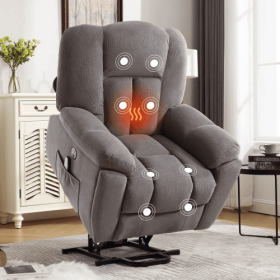 Power Lift Recliner Chair Recliners For Elderly With Heat And Massage Recliner Chair For Living Room With Infinite Position And Side Pocket,USB C (Color: Grey)